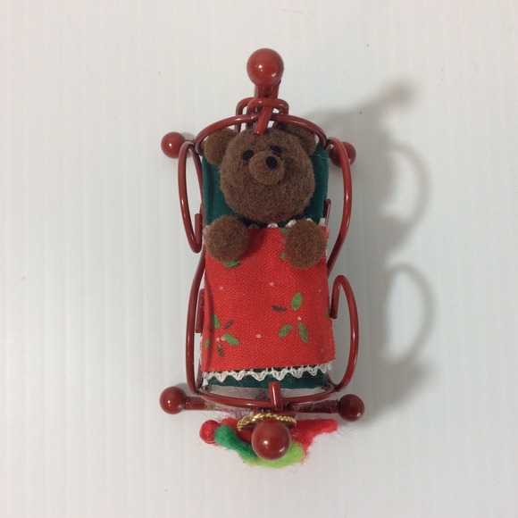 Other - Miniature Bear in Bassinet Bed Christmas Decoration Ornament Swings Stocking 3"